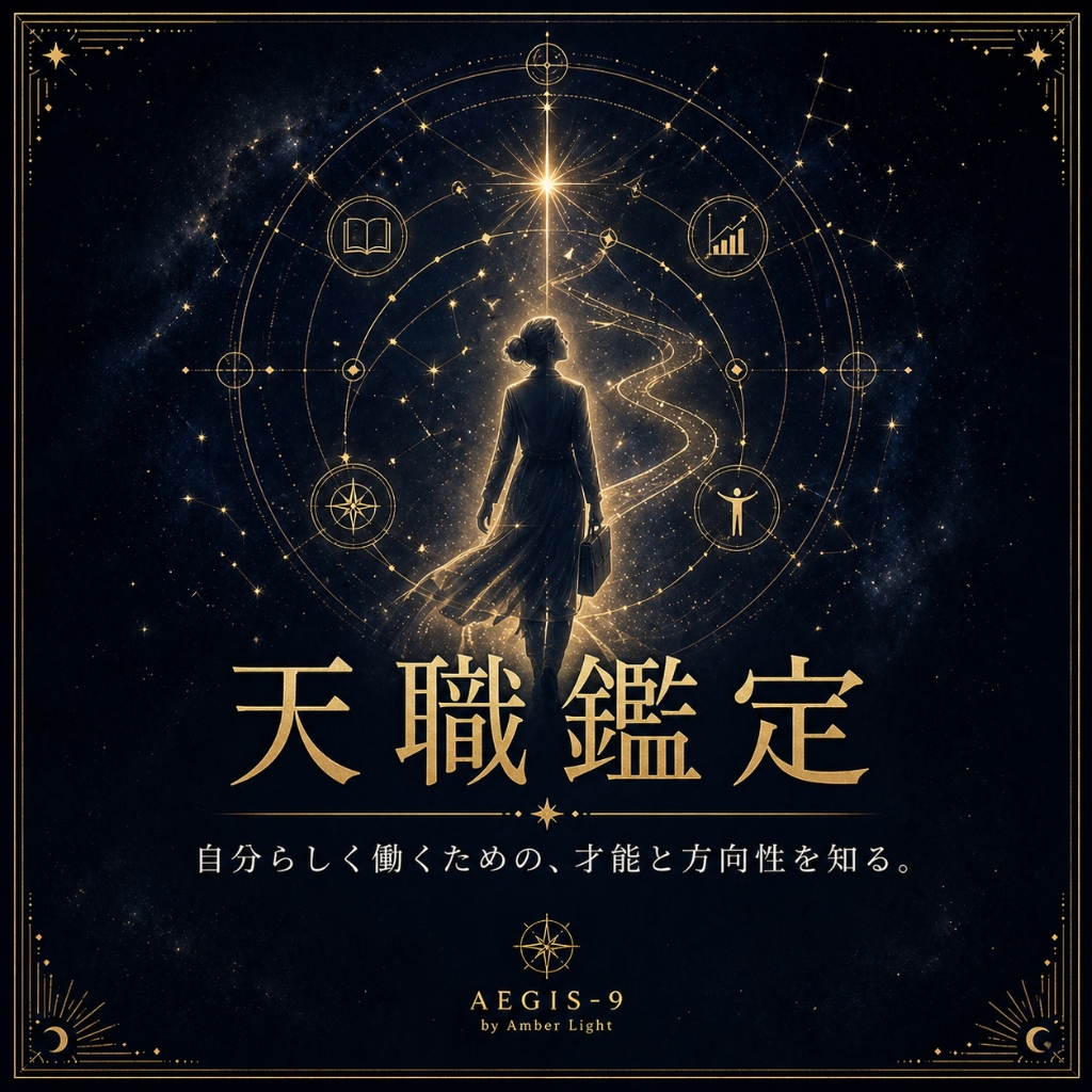 AEGIS-9の天職鑑定PDF鑑定書イメージ。仕事・転職・起業の方向性を前向きに読み解く鑑定メニュー。