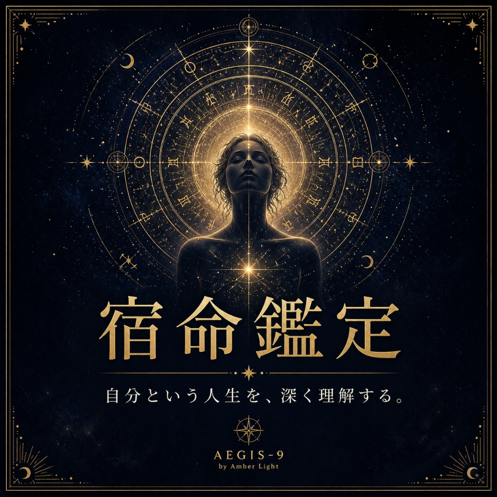 AEGIS-9の宿命鑑定PDF鑑定書イメージ。自分という人生を深く理解するための本格鑑定メニュー。